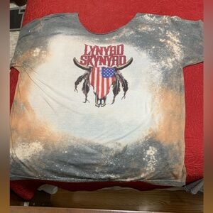 Lynyrd Skynyrd Red White Blue Longhorn Skull Dangle Feathers Collar Cut Size 2X